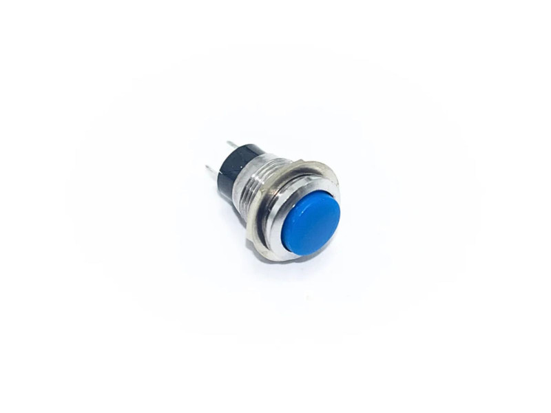 Normal SPST Blue 12mm 2Pin Metal Body Push Button Switch (Pack of 2)