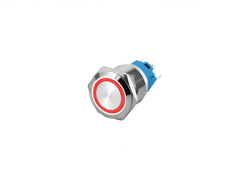 22mm Metal Push On/Off Button Switch Anti-Vandal Latching Ring LED Red 5 Pin
