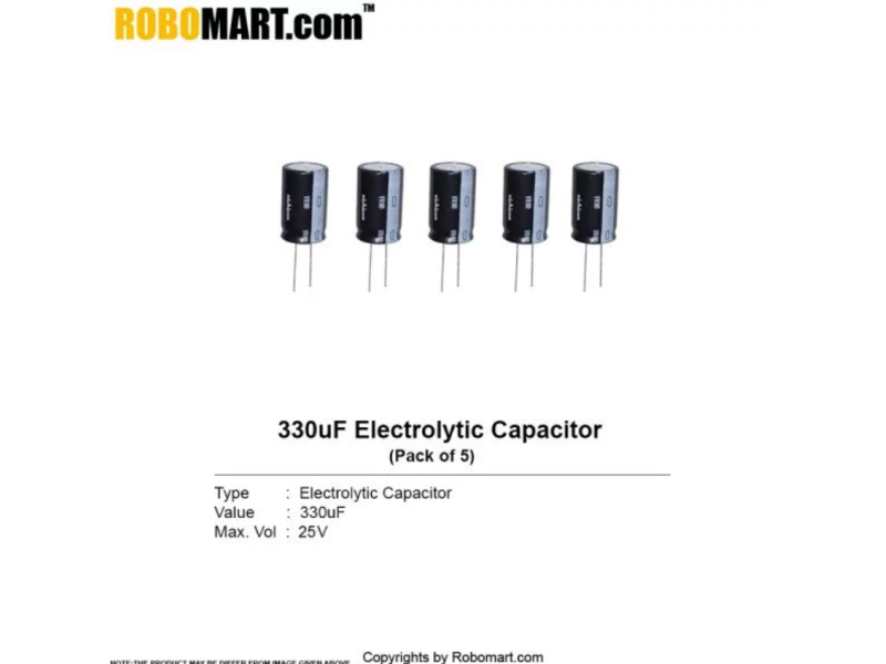 330 µF 25v Electrolytic Through Hole Capacitor (Pack of 5)
