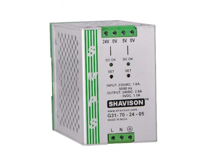 G31-70-24-05 Shavison SMPS (24V 2A 48W) and (5V 1.5A 7.5W) Dual Output DIN Rail Mountable Metal Power Supply