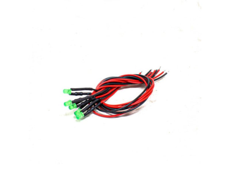 12-18V 3MM Green LED Indicator with Wire (Pack of 5)