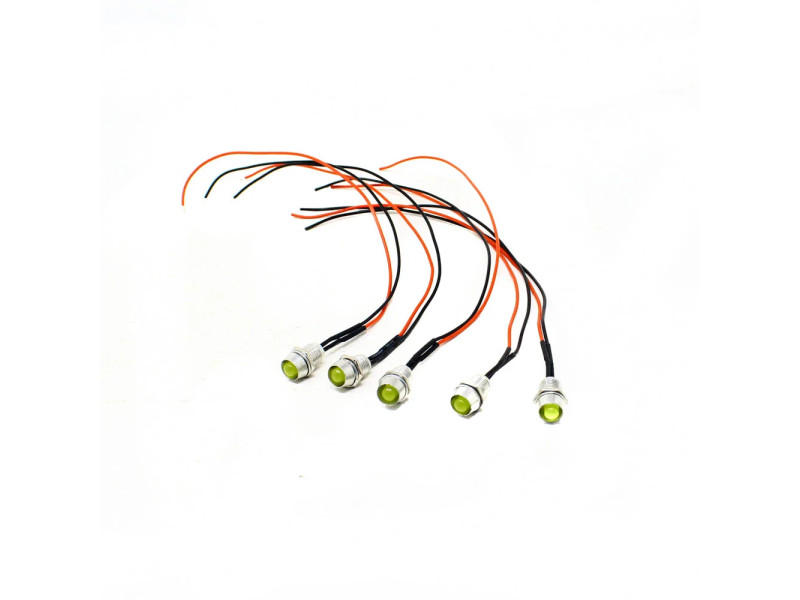 12-18V 5MM Yellow LED Metal Indicator Light with Wire (Pack of 5)