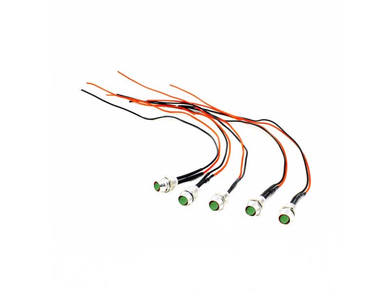 3V 5MM Green LED Metal Indicator Light with Wire (Pack of 5)