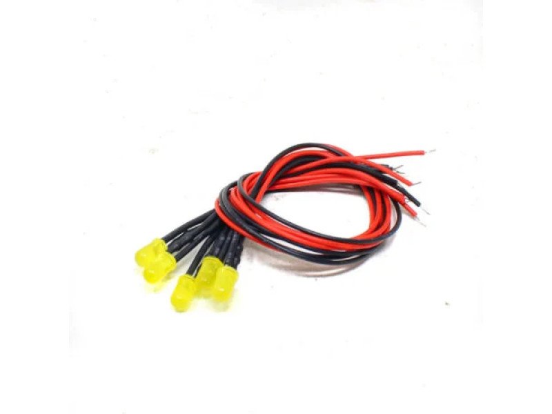 3V Yellow LED Indicator 5MM Light with Cable (Pack of 5)