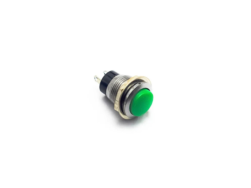 Normal SPST Green 12mm 2Pin Metal Body Push Button Switch (Pack of 2)