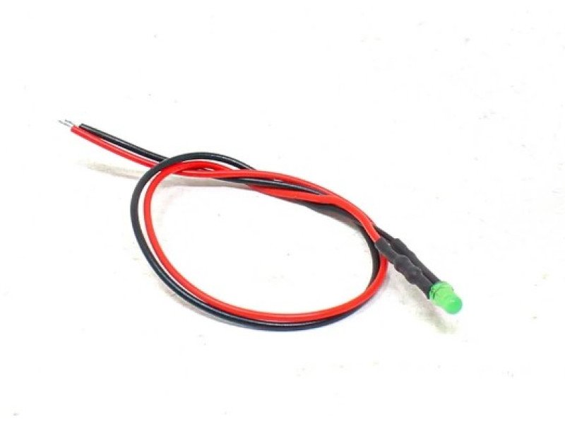 3V 8MM Green Diffused LED Indicator Light with Cable (Pack of 5)