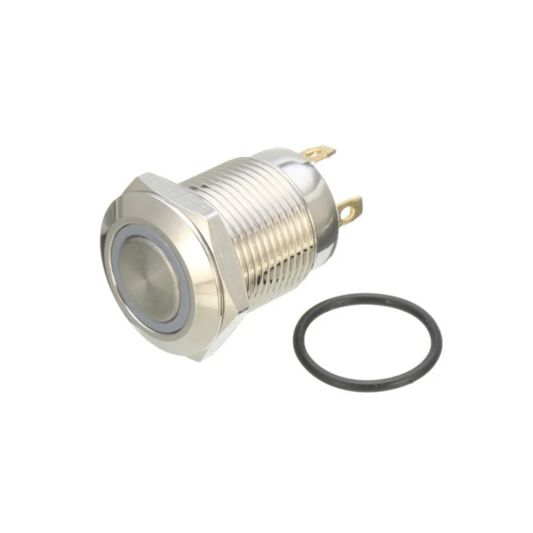 12mm 24V Ring Light Momentary Metal Switch- Green Light