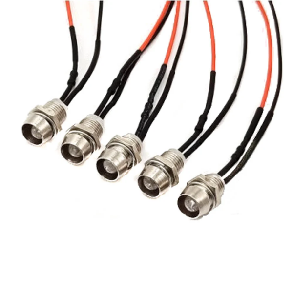 12-18V 5MM White LED Metal Indicator Light with 20CM Cable (Pack of 5)