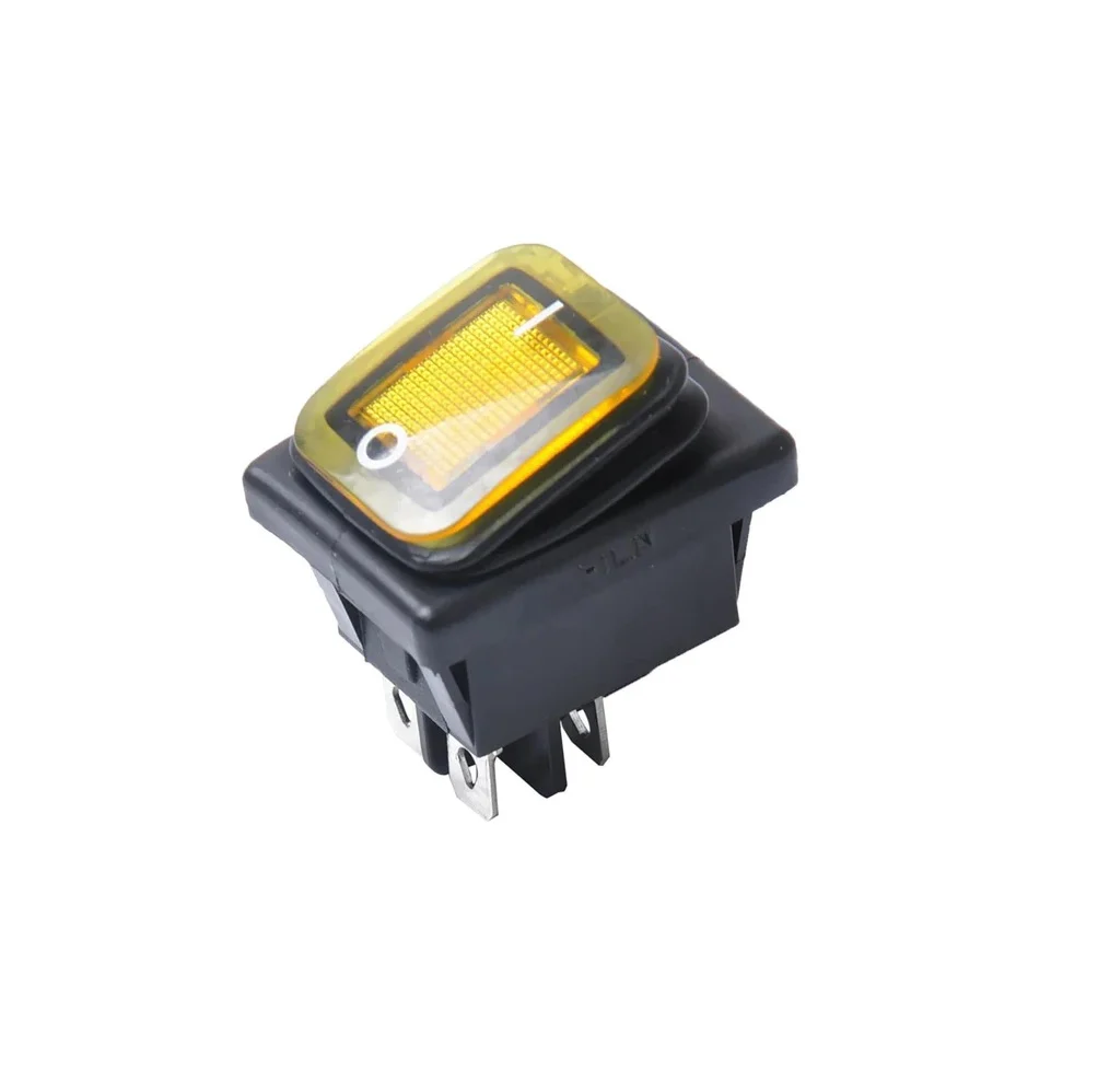 MWMS Yellow Illuminated Rocker Switch With Waterproof Cover - 4 Pin, ON-OFF, 250V 16A
