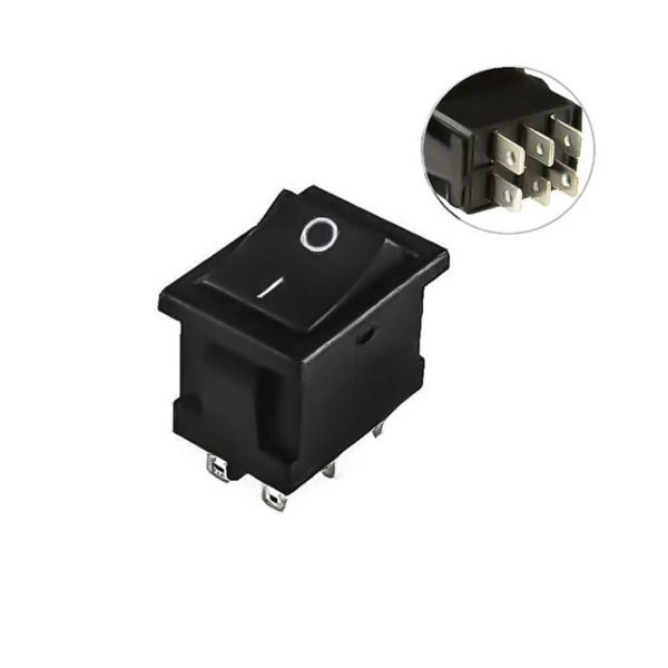 6A 250V AC DPST ON-OFF Black Round Rocker Switch