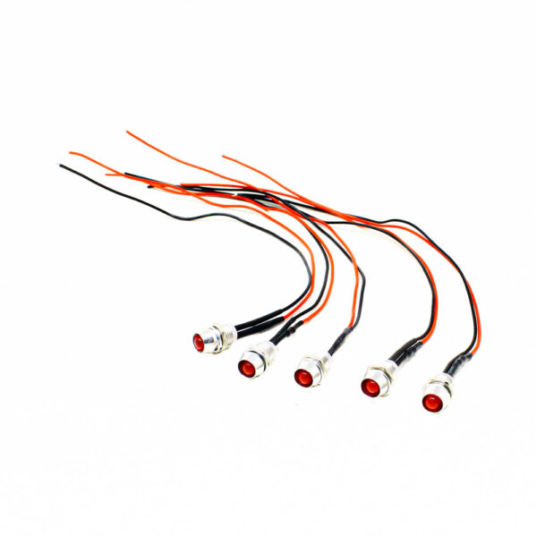 12-18V 5MM Red LED Metal Indicator Light with 20CM Cable (Pack of 5)