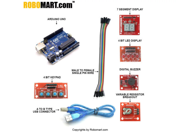 Arduino Workshop Kit using Robomart Arduino Uno with AtMega 8 Standard Kit