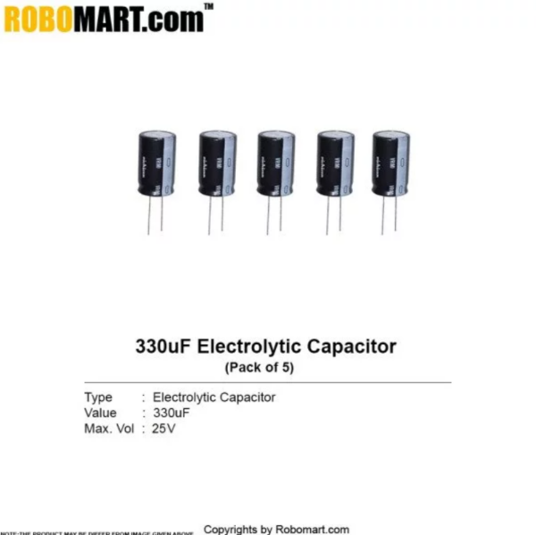 330 uF 25v Electrolytic Through Hole Capacitor (Pack of 5)