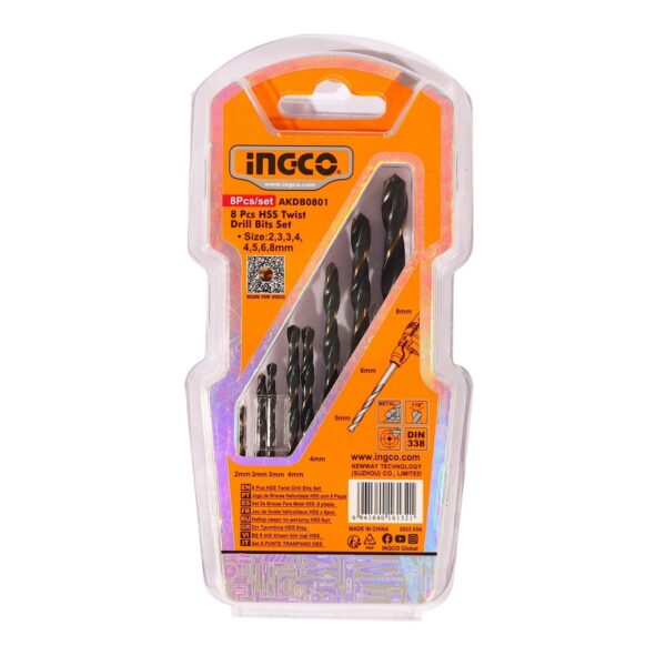 INGCO AKDB08010 - 8 Pcs HSS Twist Drill Bits Set