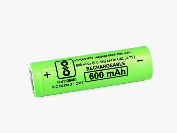 3.7 Volt 600 mAh 14500 Lithium Ion Rechargeable Battery Cell with Tip