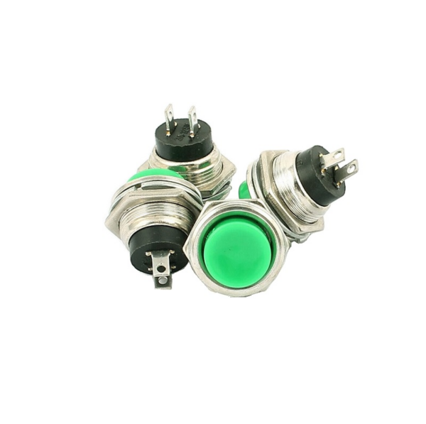 Momentary Green Push Reset Button Switch Panel Mount 2 Pin 3Amp 16mm Dia Panel Hole with Metal Body  (Pack Of 2)