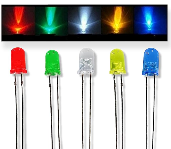 LED Round Shape Through Hole Blue Red Yellow Green & White 5mm (Pack of 50)