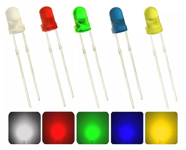 LED Round Shape Through Hole Blue Red Yellow Green & White 3mm (Pack of 50)