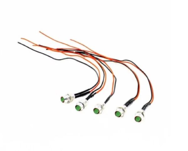 5-9 V 5MM Green LED Metal Indicator Light with Wire (Pack of 5)